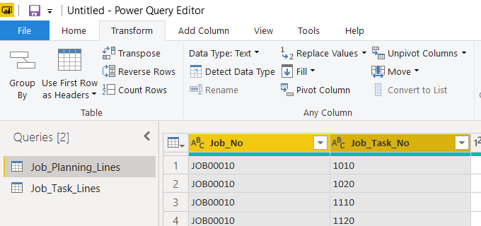 Power BI fields selected