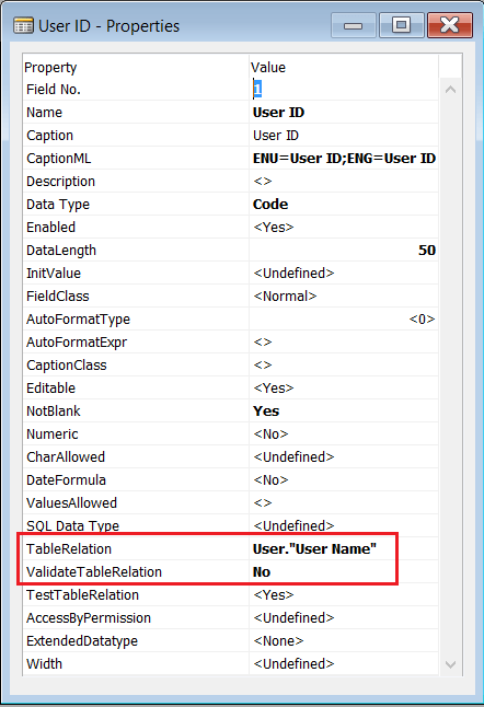 TableRelation Property