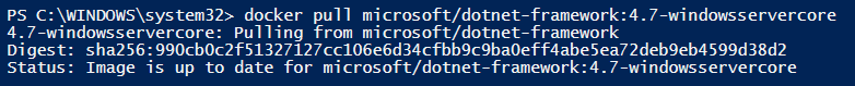 Pull microsoft/dotnet-framework:4.7-windowsservercore