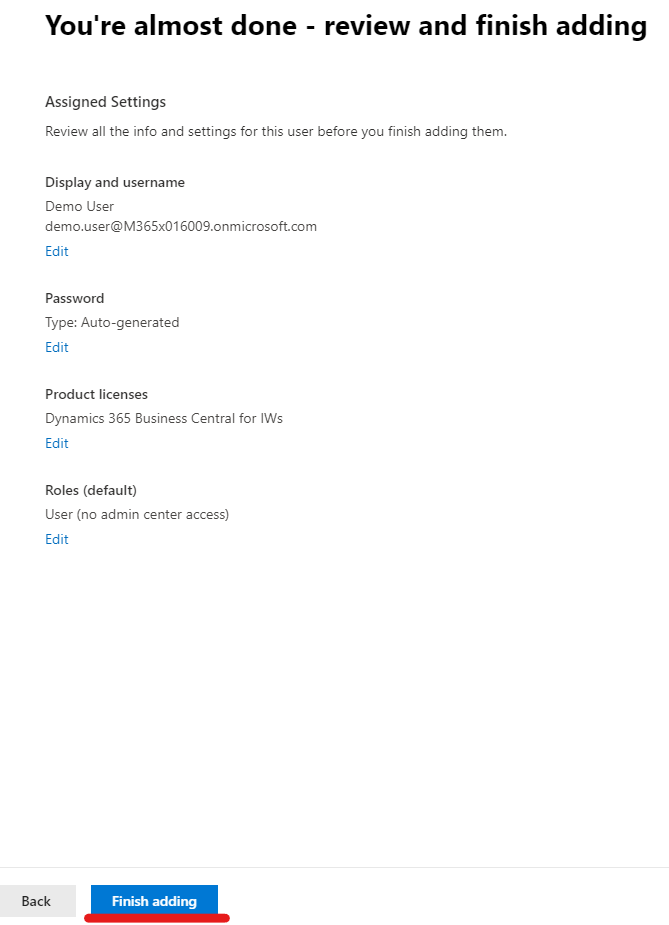 Finish adding Microsoft 365 user