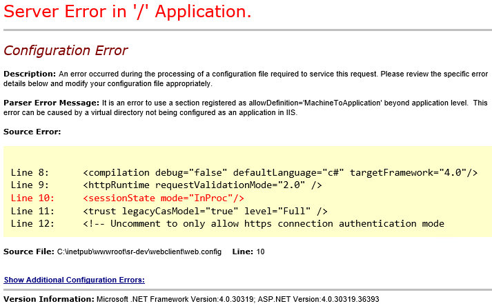 Dynamics NAV Web Client - Server Error in Application